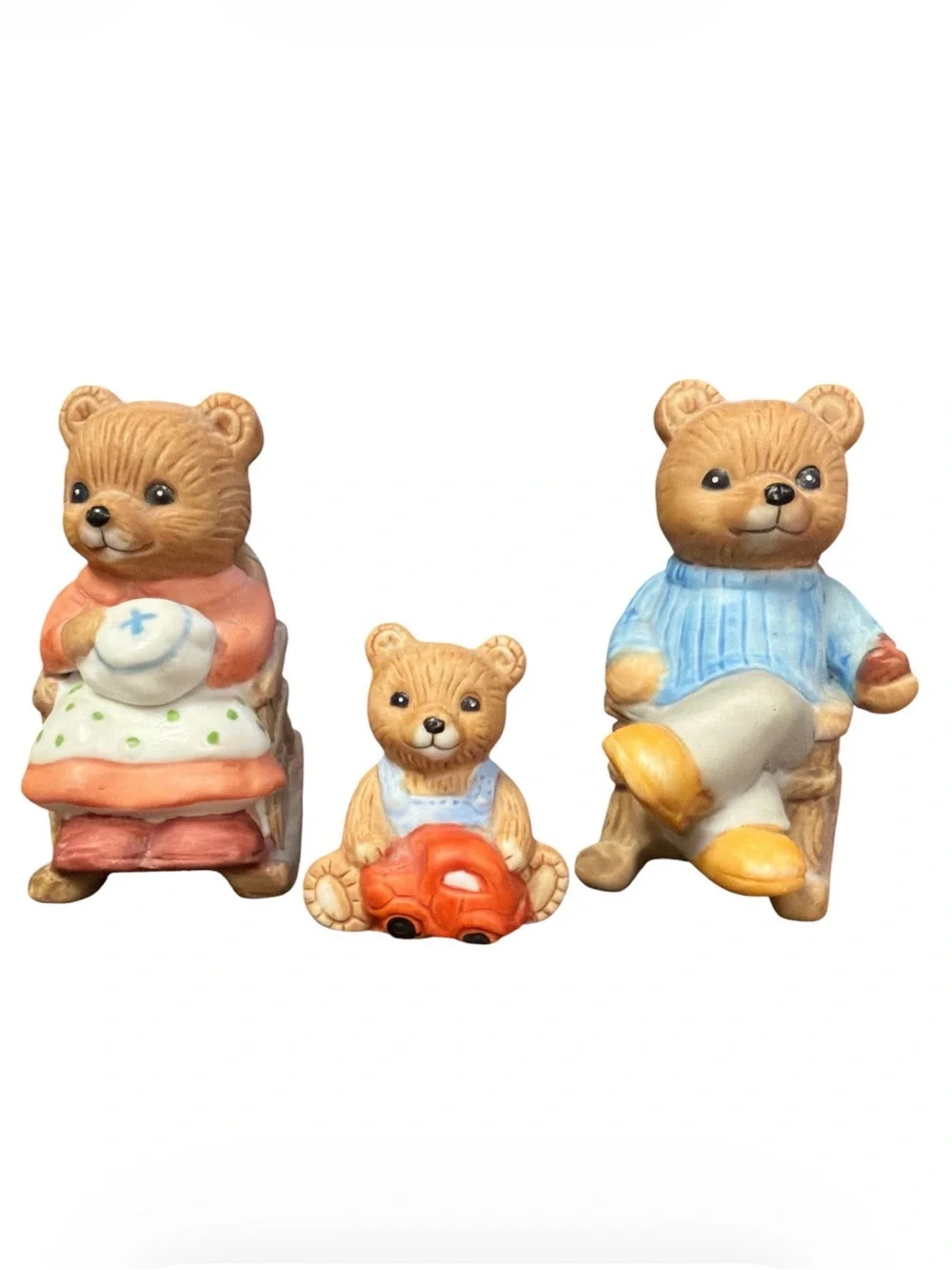 Pristine Vintage Homco Bear Family Figurine Set #1470 Complete 3-Piece